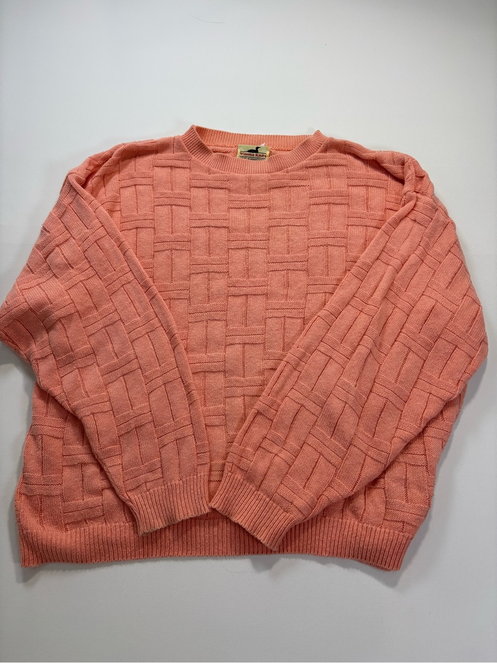 Winona Knits Vintage Women’s Peach Crewneck Basketweave Sweater
